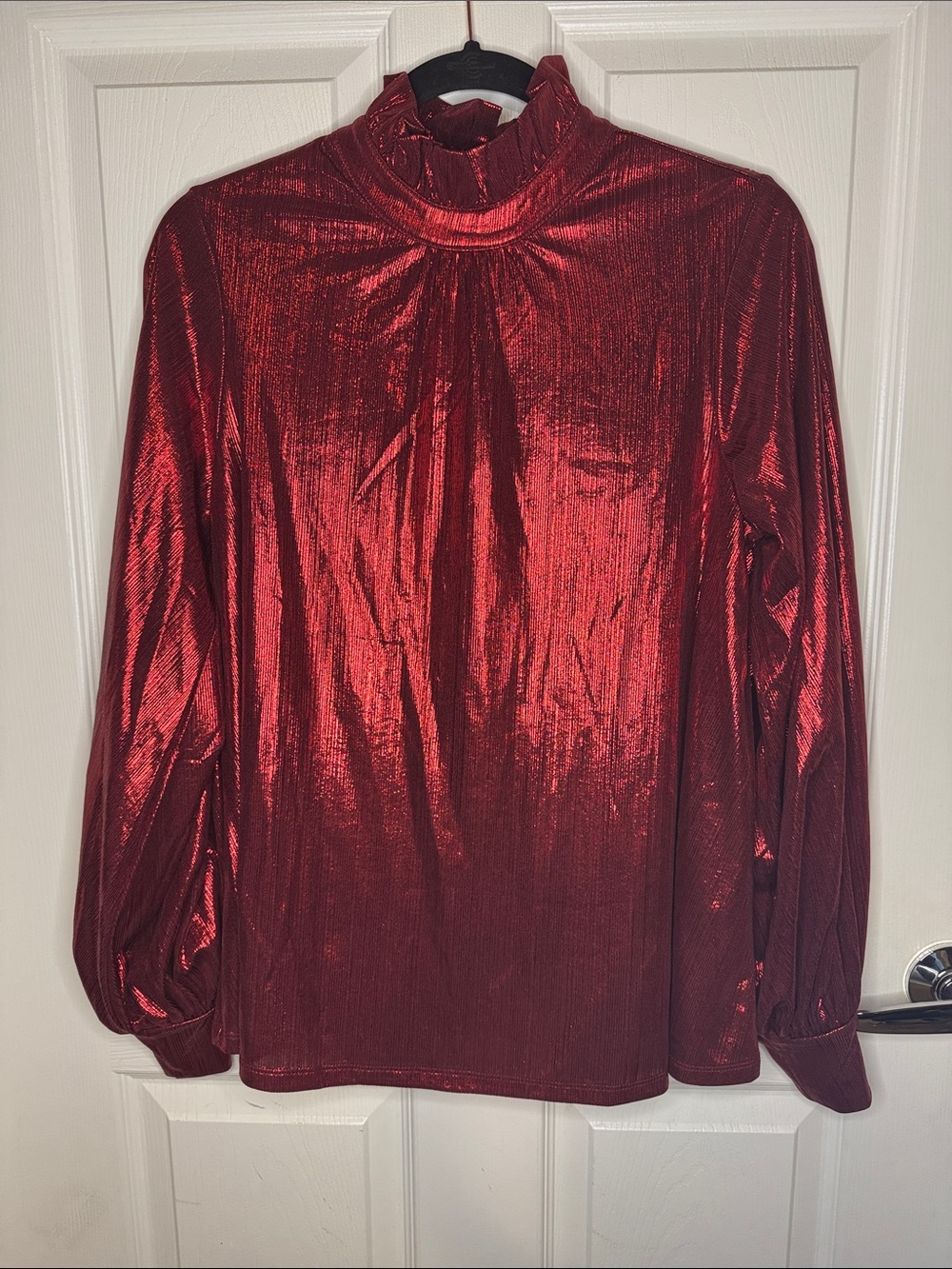 Ashro Shimmery Red High-Neck Long Sleeve Top